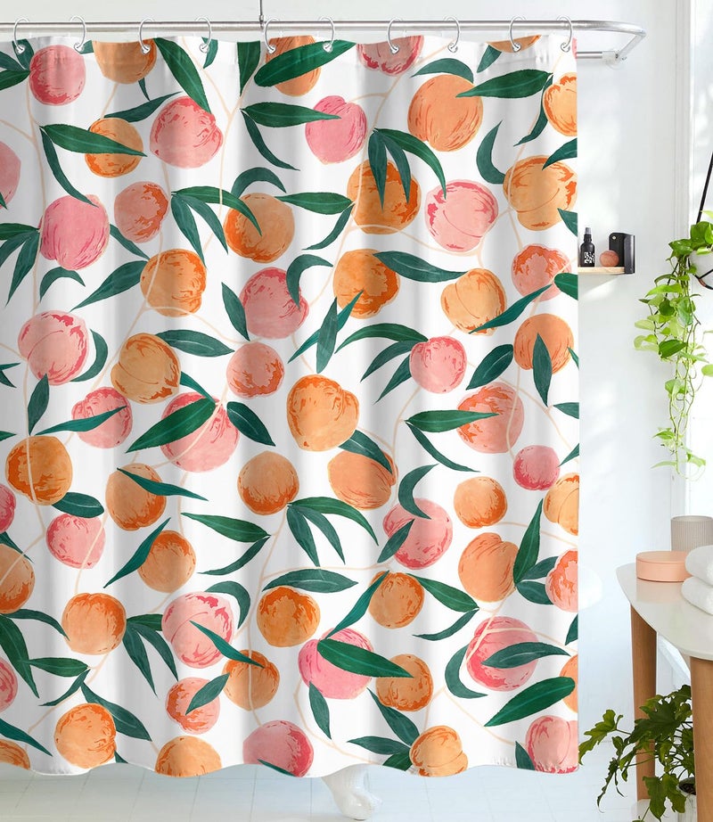 Lifeel Peach Shower Curtain, Allover Fruits Cute Bright Colorful Design Waterproof Fabric Bathroom Curtains Set with 12 Hooks, Peachy Pink 72Ã—72 inch - Image 1